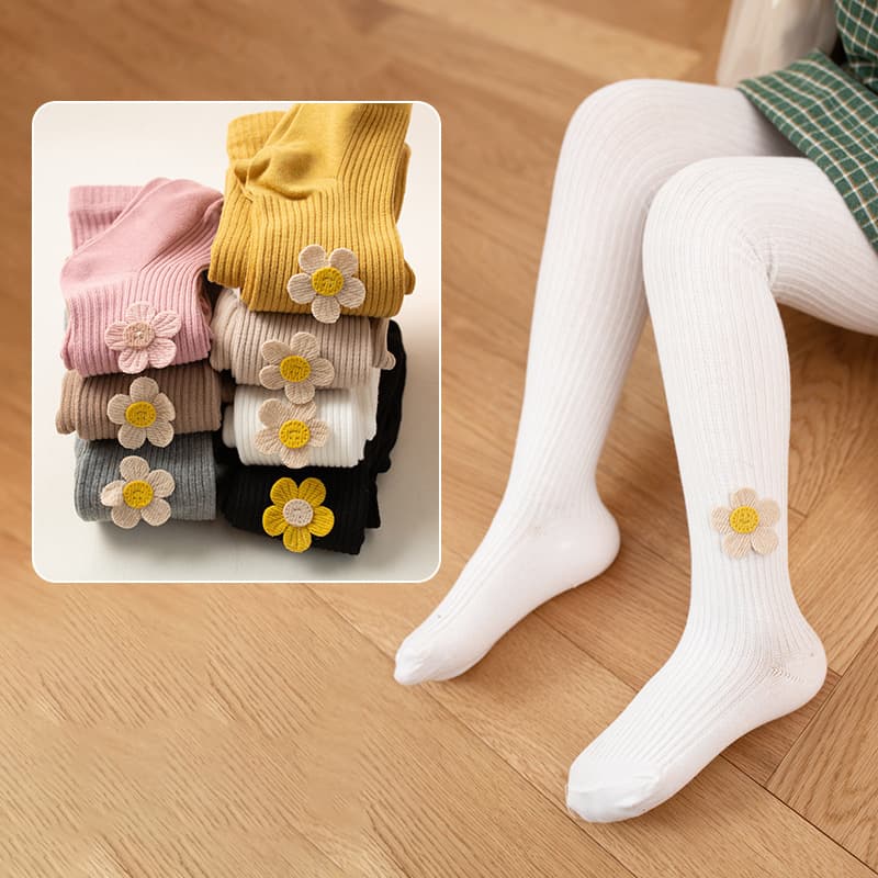 New Spring/Autumn Thin Cotton Girls' Leggings Baby Solid Color Sunflower Cross-Border Children's Tights Socks
