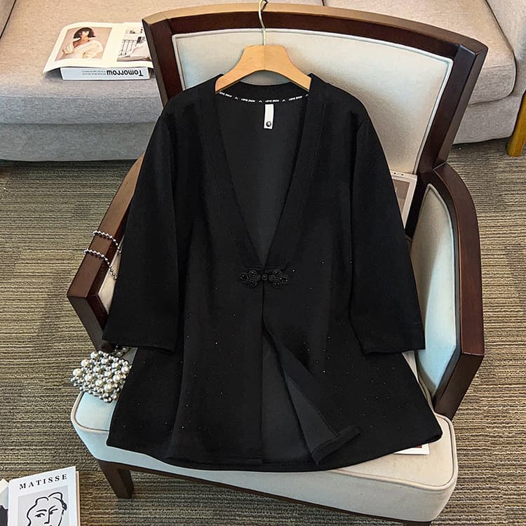 2026 New Plus Size Women's Loose Casual New Chinese Style Button and Rhinestone Jacket for 300 lbs