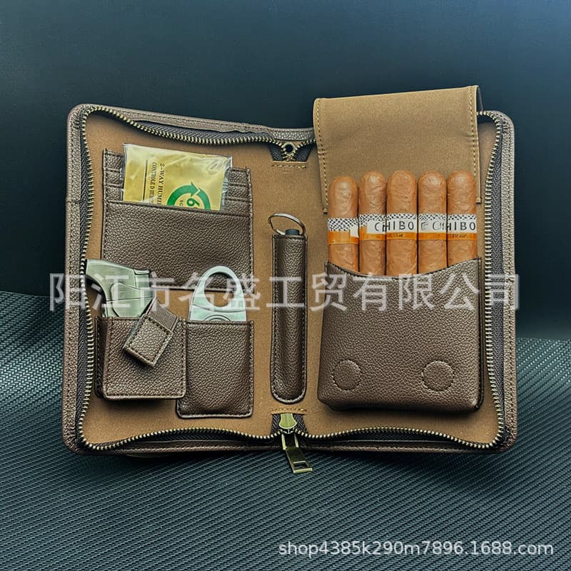 Cross-Border Cigar Leather Case, Cigar Cutter, Cigar Sleeve, Cigar Portable Box, Cigar Bag, Cigar Moisturizing Bag, Cigar Tools