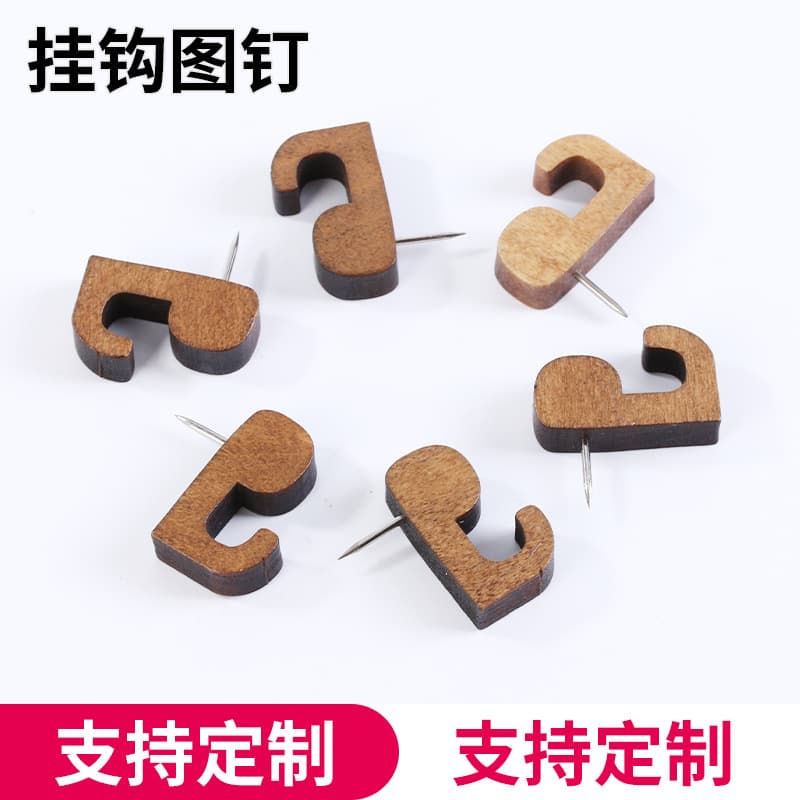 Cross-border creative wooden hook thumbtack set with cork board for office and craft wall decoration, push pins, and drawing pins