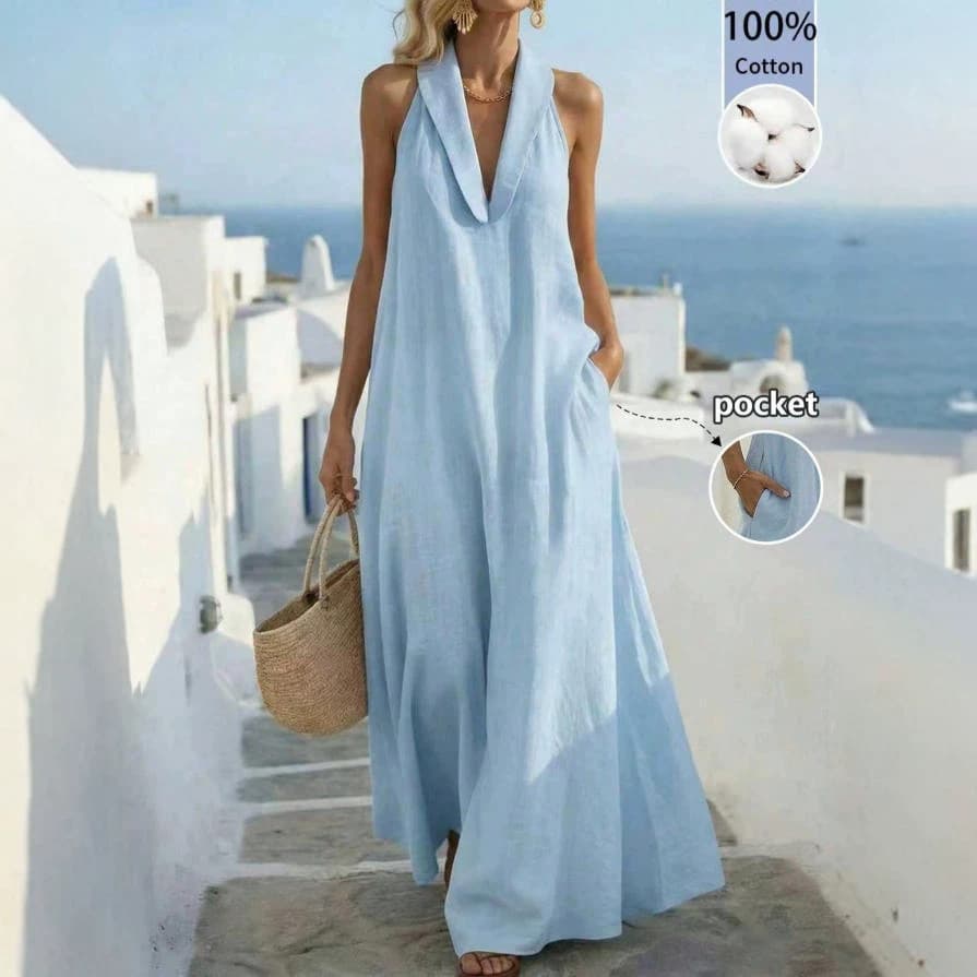 2026 Independent Station Loose and elegant retro casual holiday A-line sleeveless dress holiday style dress