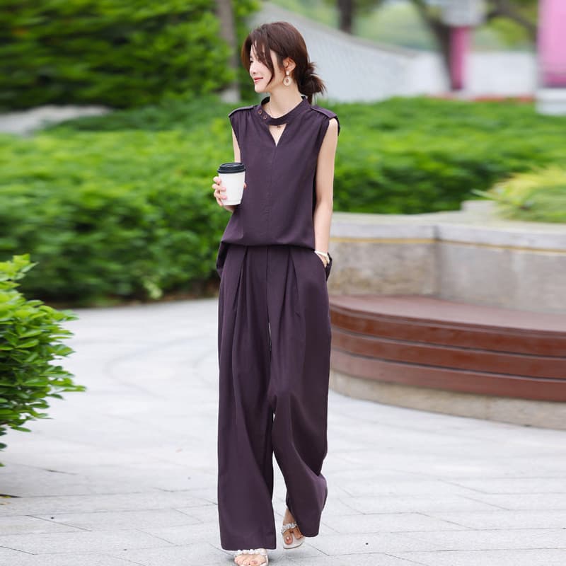 Tencel Linen Sleeveless Top Wide-Leg Pants Two-Piece Set Women 2026 Summer New Old Money Style Casual Suit