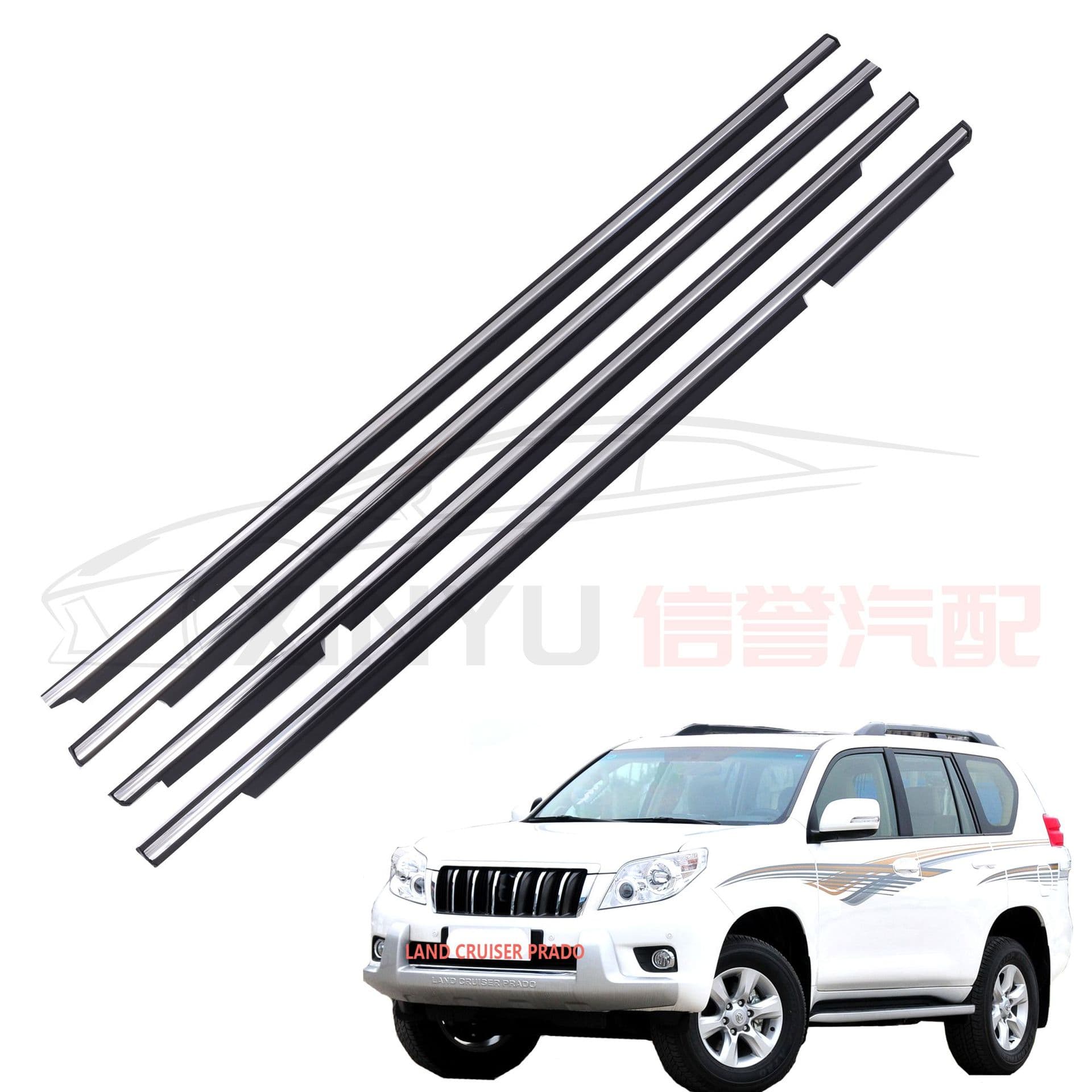 Chrome-plated outer weatherstrip for 03-09 Toyota Prado, car glass outer water deflector seal, window water cut