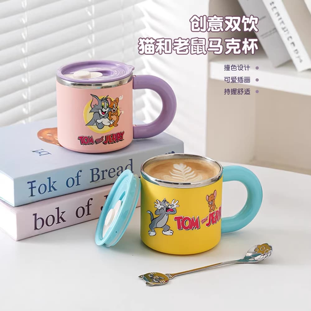 Genuine Tom and Jerry 304 Stainless Steel Cartoon Water Cup Bento Box Insulated Back-to-School Season Student Cartoon Mug