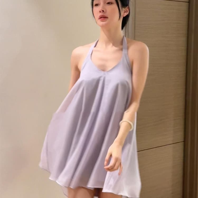 Pure Desire Backless Halter Neck Nightgown for Women, 2025 New Summer Plus Size Sleepwear, Home Wear That Can Be Worn Outside, Ins Style