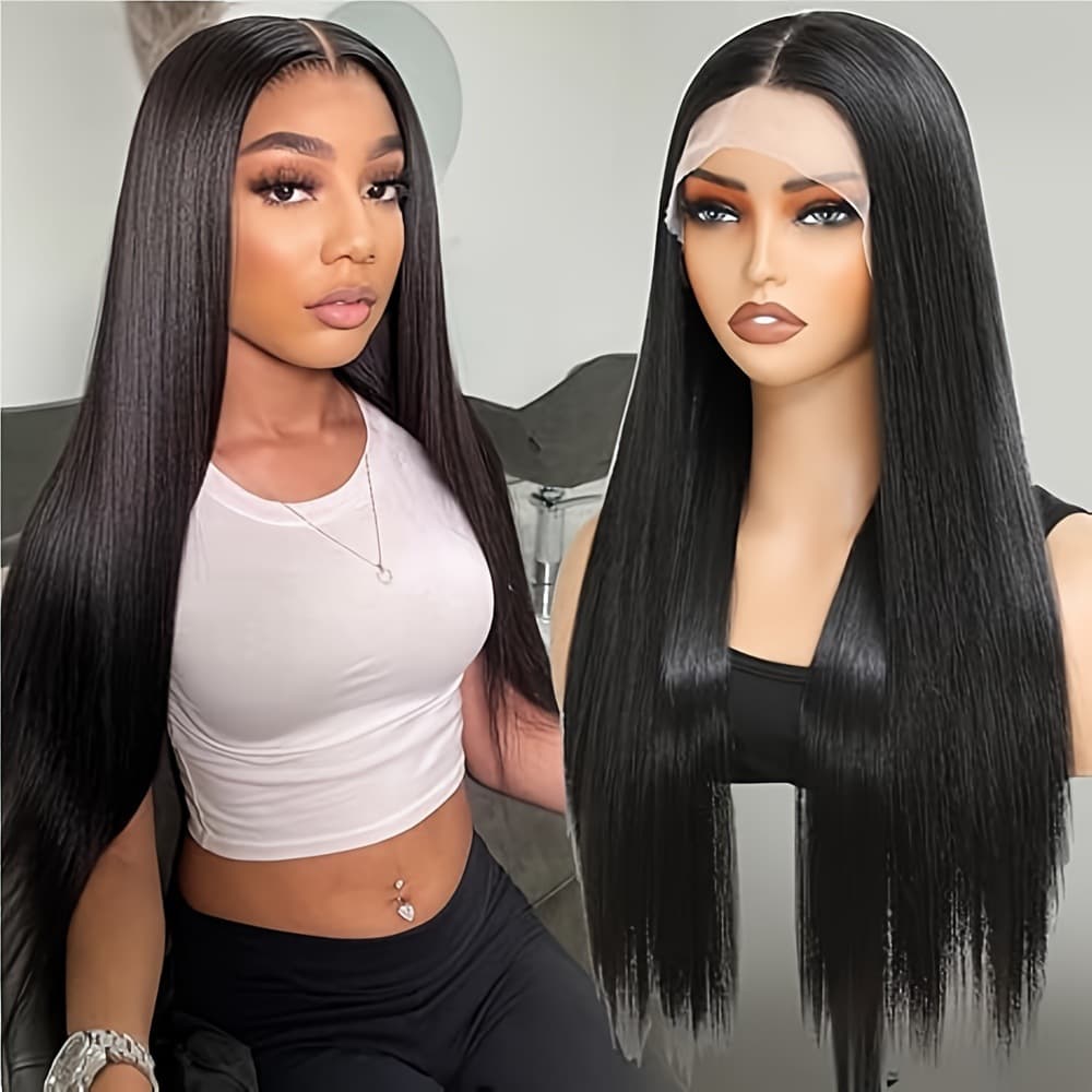 Cross-border Amazon Lace Front Middle Part Long Straight Wig Natural Realistic Women's Long Hair Wholesale In Stock