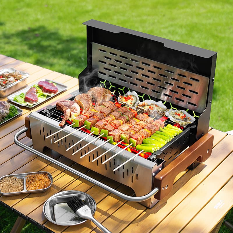 Primitive Man BBQ Grill, Portable Outdoor Barbecue Rack, New 304 Folding Charcoal Grill for Home and Camping