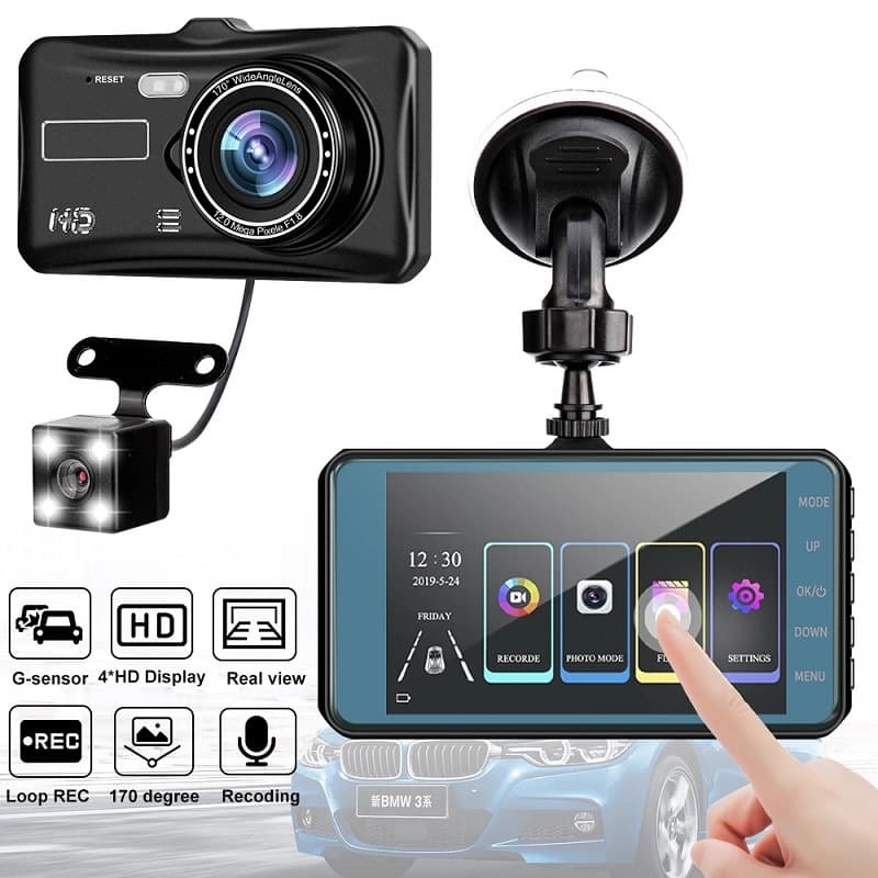 New Car 4inch Touch Driving Recorder Hd 1296P Night Vision Hidden Dual Recording Reversing Image Dvr