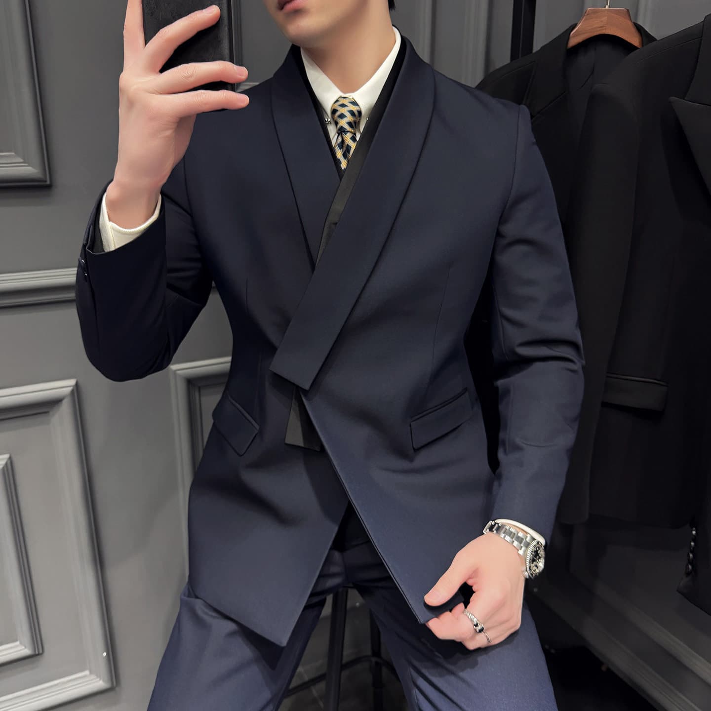 New Design Scarf Suit Set for Men Casual Groom Wedding Suit Slim Fit Three-Piece Suit Premium