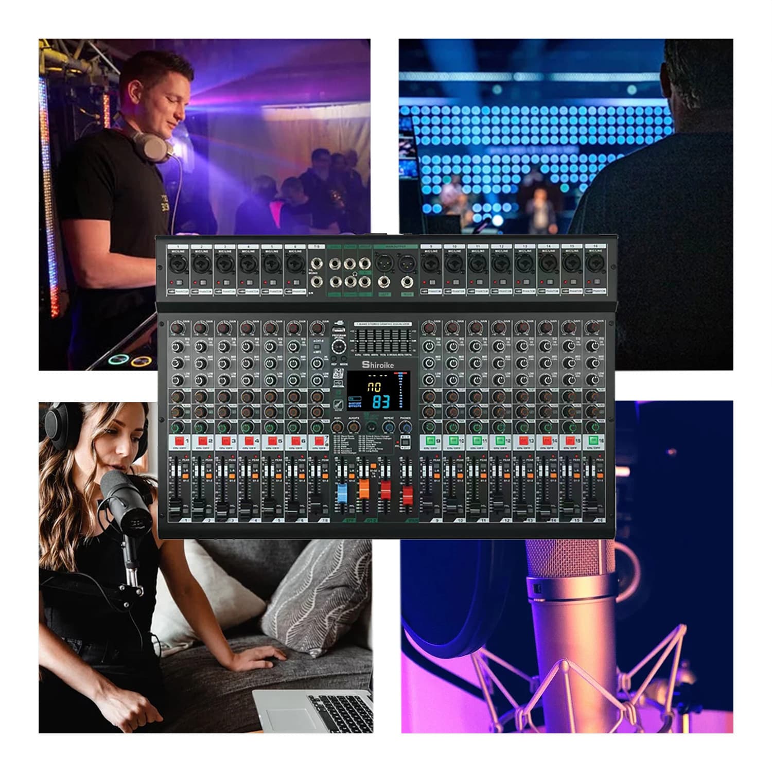 GAX-GS12 Large Screen Performance 8/12/16-Channel Digital Audio Mixer with 99 DSP Effects