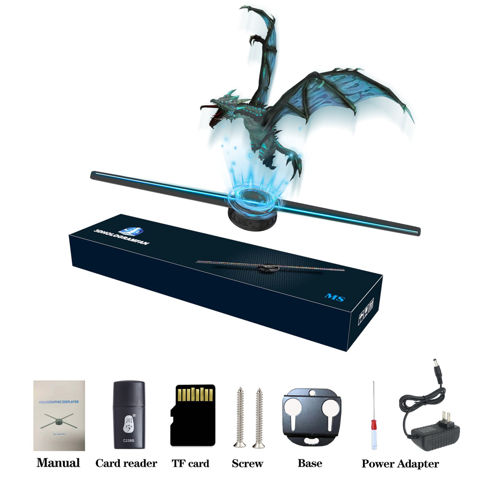 Vertical Glasses-Free 3D Holographic Projection Fan Advertising Machine Floating Aerial Imaging 3D Fan Screen Rotating Advertising Display