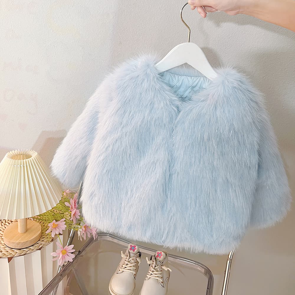 Wholesale Winter Warm Faux Fur Coat for Baby Girls 2024 New Arrival Korean Style Sweet Girls Winter Fur Coat