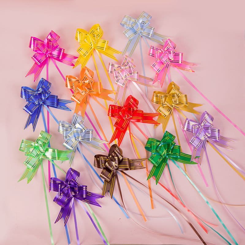 Manufacturer wholesale Christmas holiday gift flower packaging gold-edged bow pull-string streamers, 30 medium hand-pull streamers