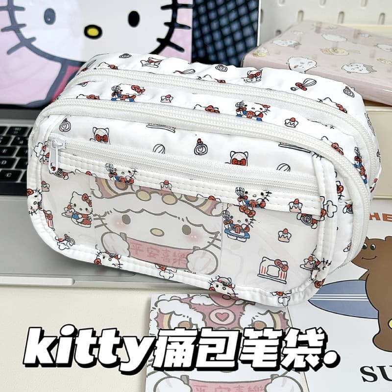 Cute Kt Cat Pencil Case, Trendy and Aesthetically Pleasing Hello Kitty Student Large-Capacity Stain-Resistant Stationery Storage Bag