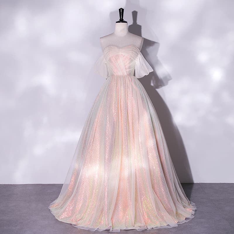 High-End Sexy One-Shoulder Evening Dress Light Pink Princess Style Long Dress Bride Slimming Elegant Toast Dress