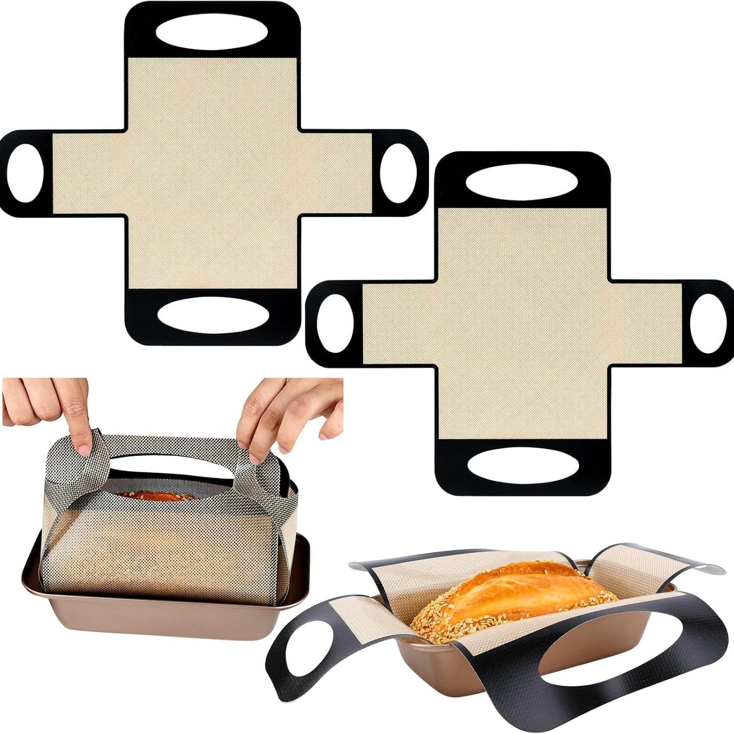 Double Ear Dutch Bread Pan Liner Reusable Non-Stick Perforated Long Handle Folded Ear Toast Silicone Mat