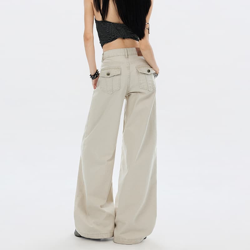 Light apricot wide leg jeans for women 2026 summer thin medium low waist loose slimming nine-point casual pants versatile