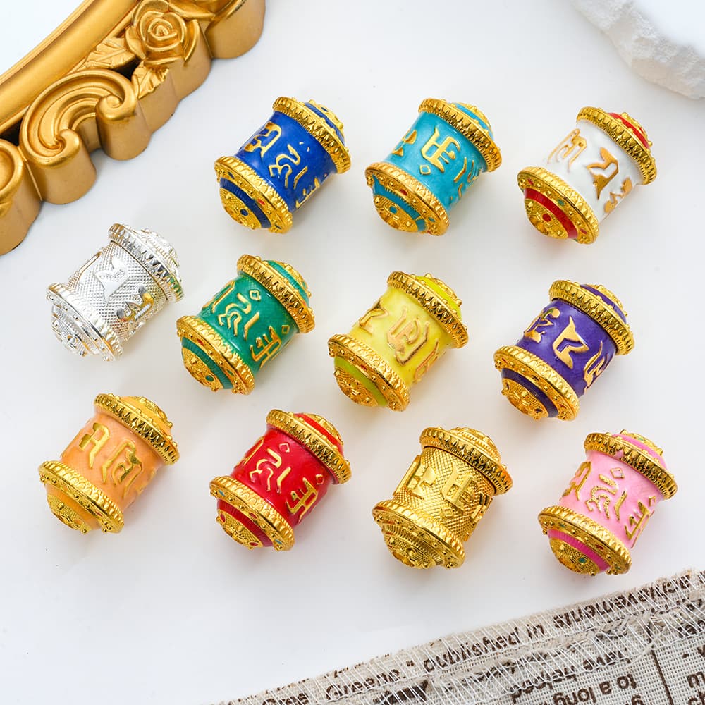 Medium Six-Syllable Mantra Gilded Accessories, Barrel Bead Enamel Necklace for Bags and Car Hangs, Decorative Parts