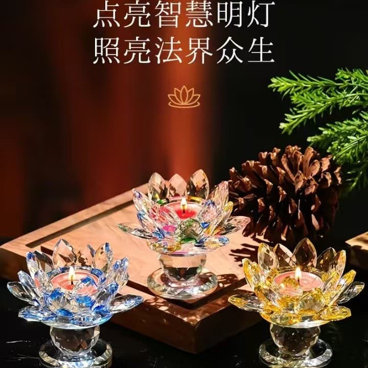 Factory Direct Colorful Crystal Ghee Lamp Lotus Base Crystal Lotus Candle Holder Lotus Lamp Ornamental Decorations