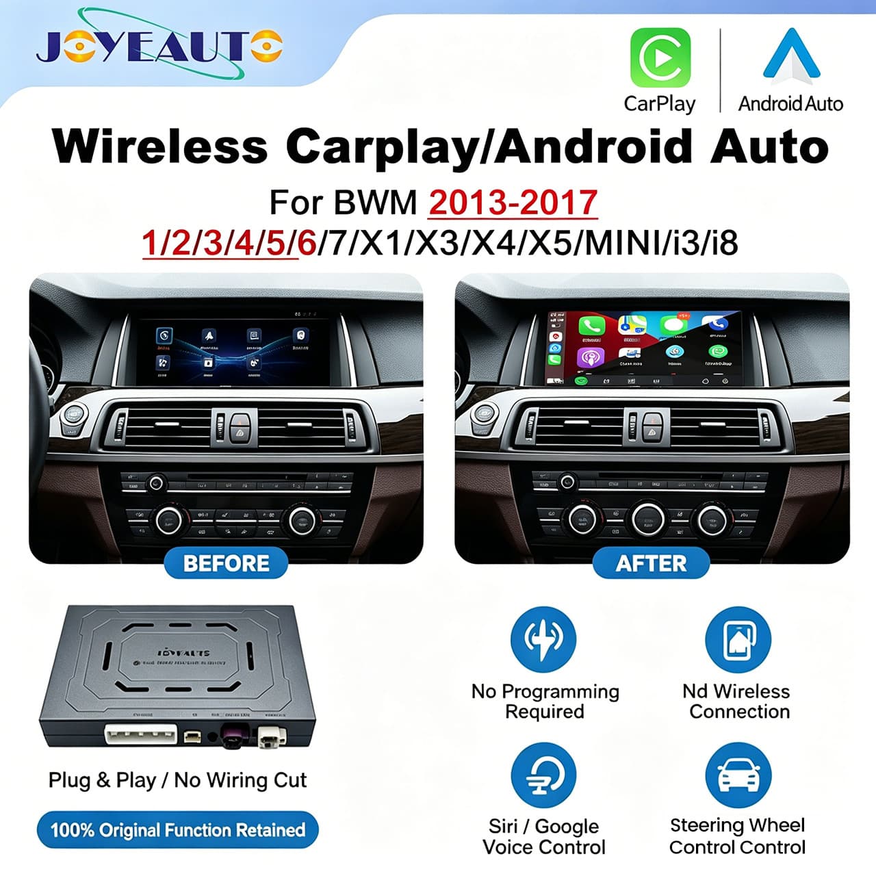 BMW dedicated decoder suitable for 2013-2017 1 Series 2 Series 7 Series i3/i8 wireless CarPlay module
