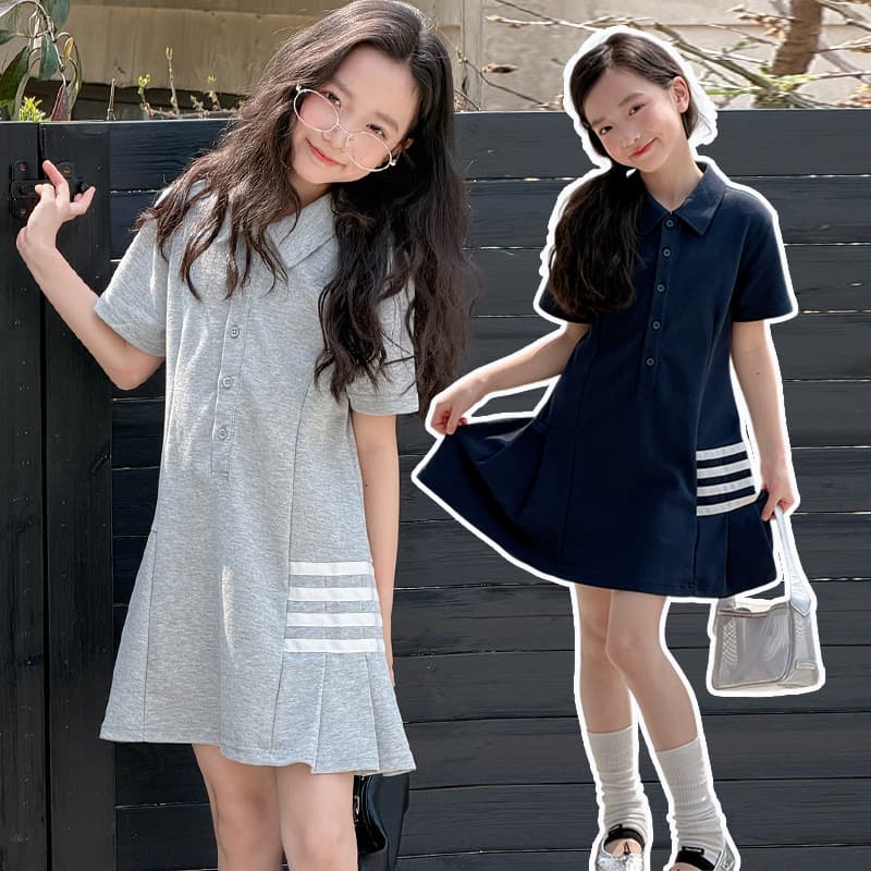 Summer Girls' Short-Sleeve Dress Children's Clothing Girls' Polo Shirt Casual Sports T-Shirt Dress Stylish Trendy