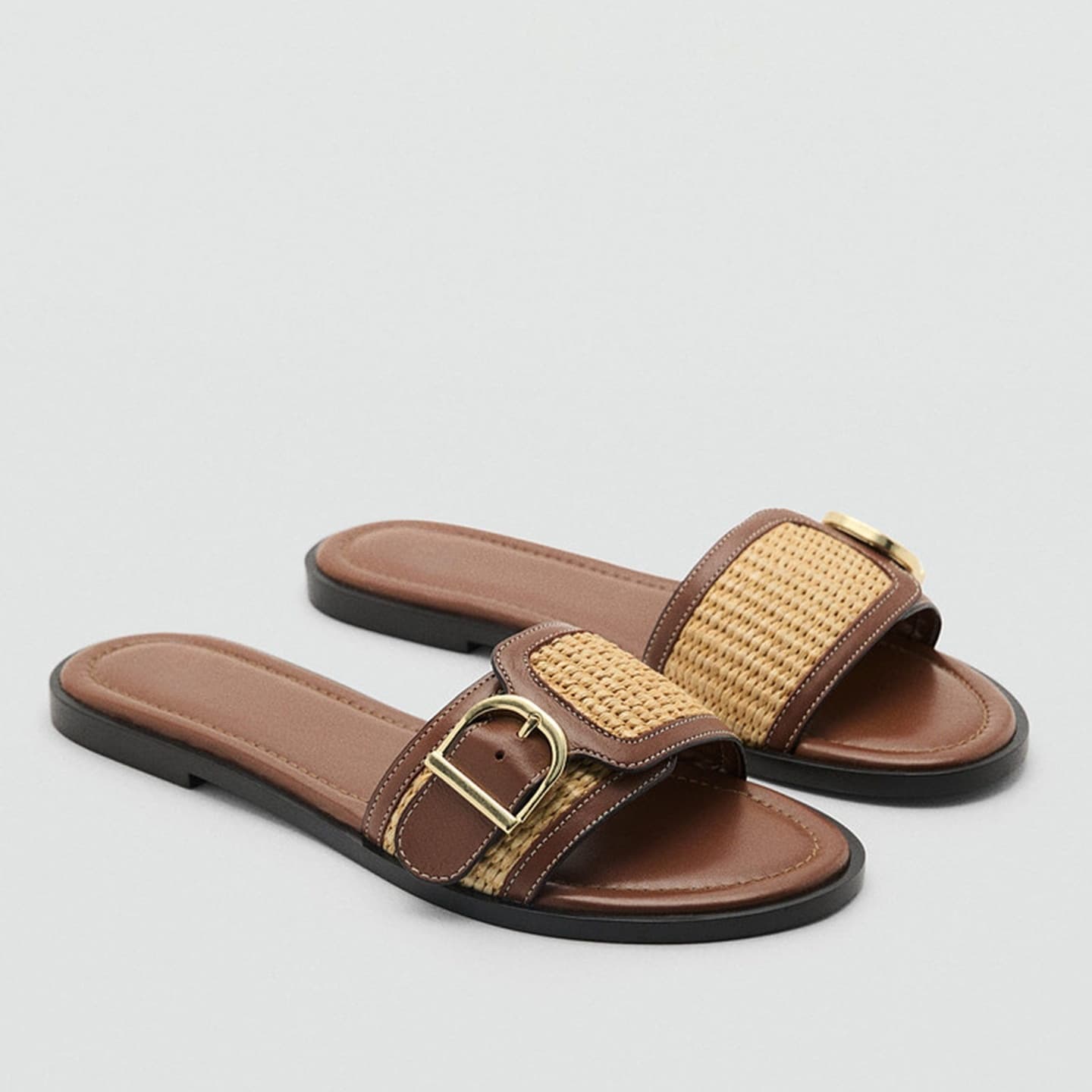 French New Style Fashion Flat Straw Woven Vacation Sandals for Women, Casual Retro Comfortable Simple Versatile One-Strap Slides