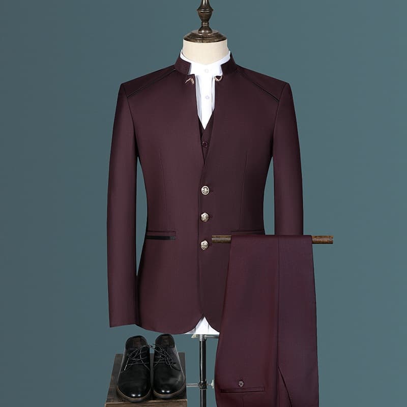 2022 New Men's Suit Suit Chinese Style Youth Fashion Casual Retro Stand Collar Single Breasted Suit Suit