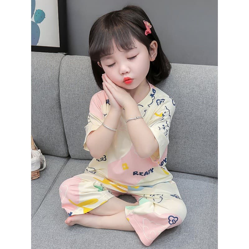 Children's Pajamas Modal 2024 Summer Thin Little Girls Suit Baby Air Conditioning Clothes Summer Girls Home Clothes