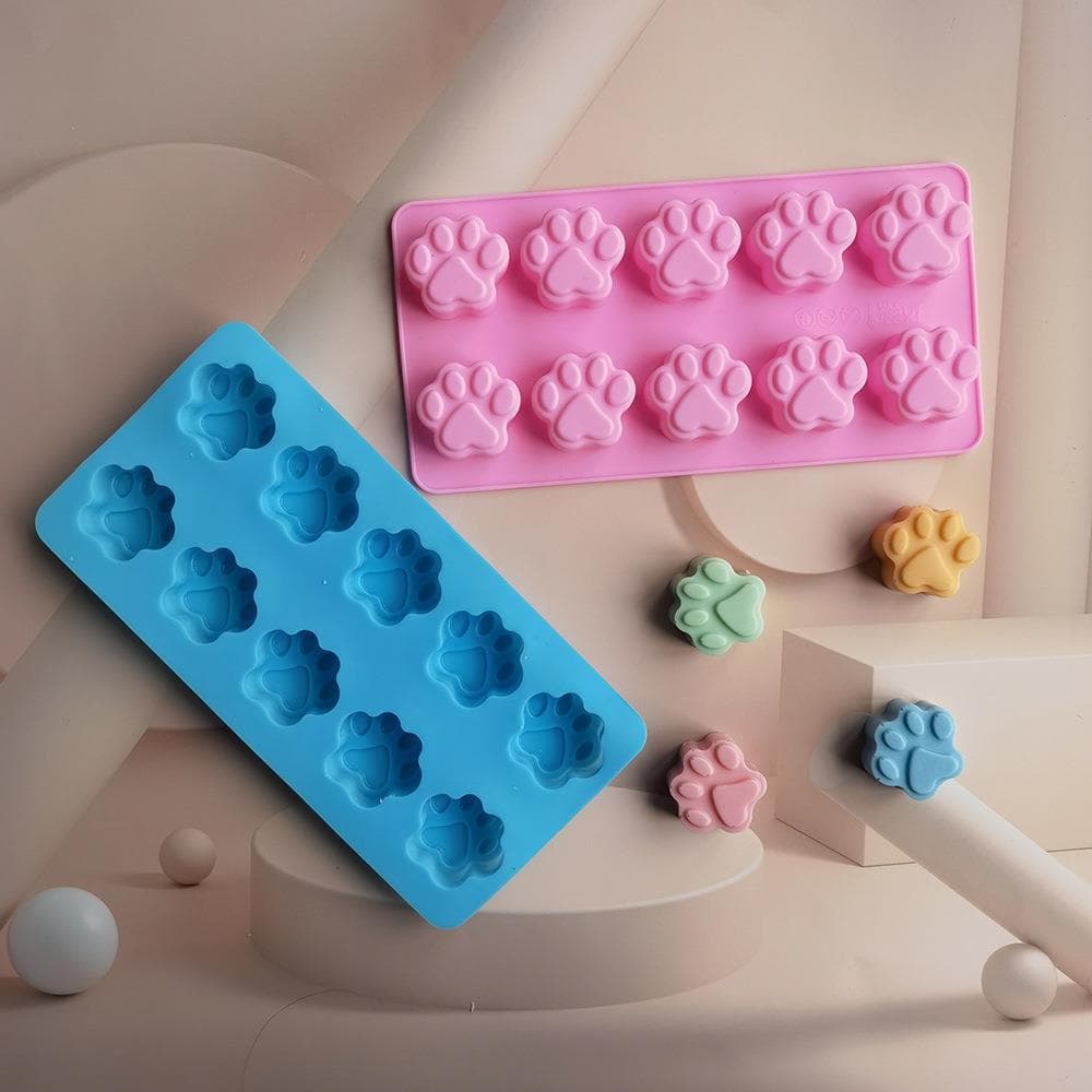10-Cavity Cat Paw 174 Soap Mold, Chocolate Cookie Mold, Cake Mold, Ice Cream Candy Silicone Mold