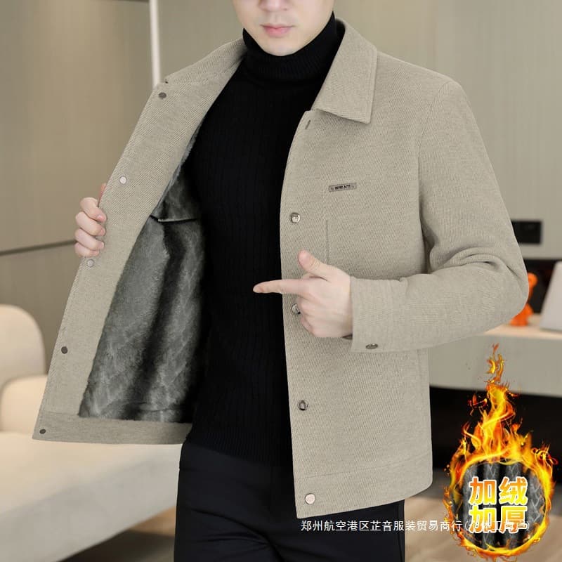 Men's Lapel Jacket 2025 Autumn/Winter New Youth Thickened Fleece Fashion Casual Men's Coat Warm Outerwear