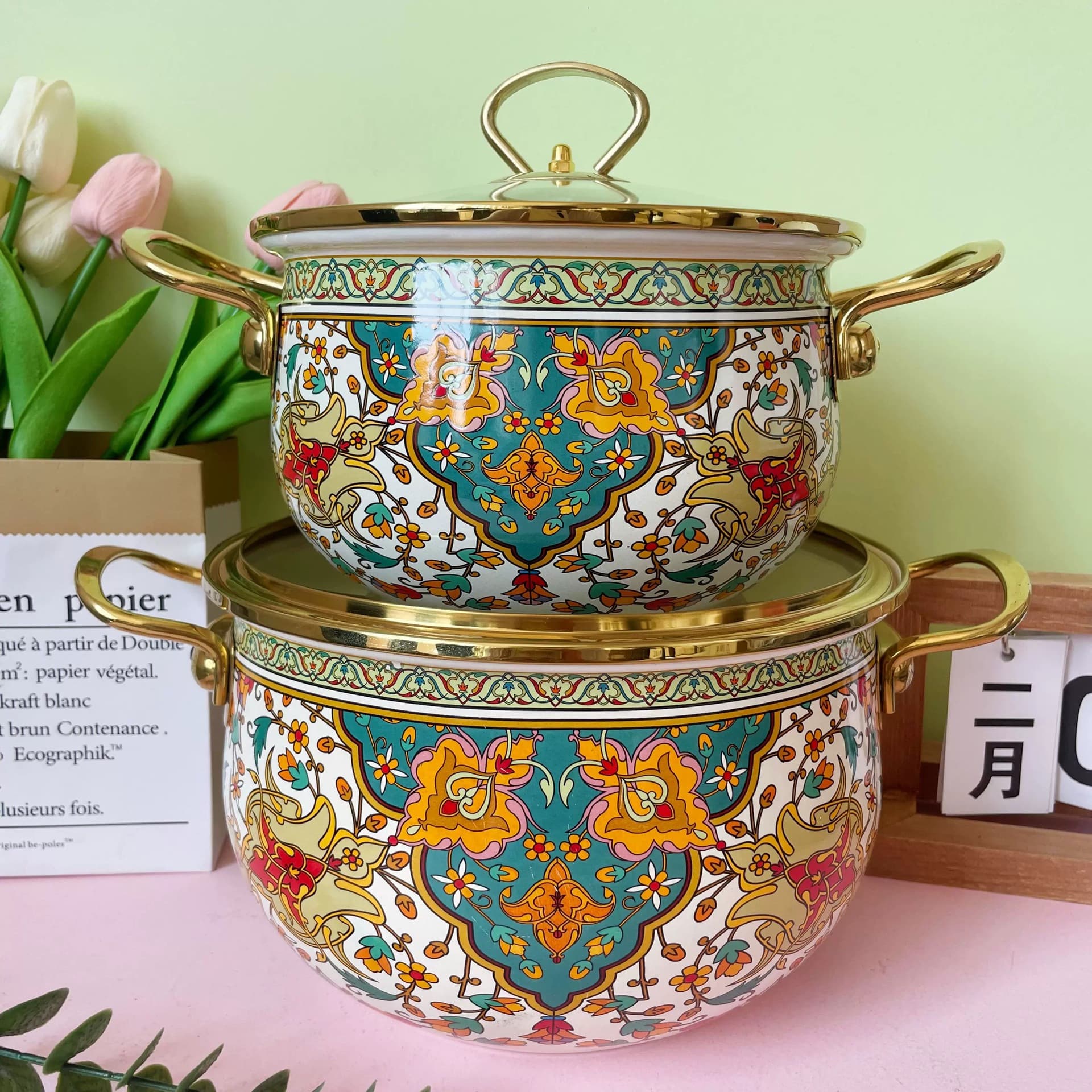 Enamel Pot Soup Pot Double Ear Pot Enamel Apple Pot Induction Cooker Gas Stove Stew Soup Enamel Eco-Friendly Material Household