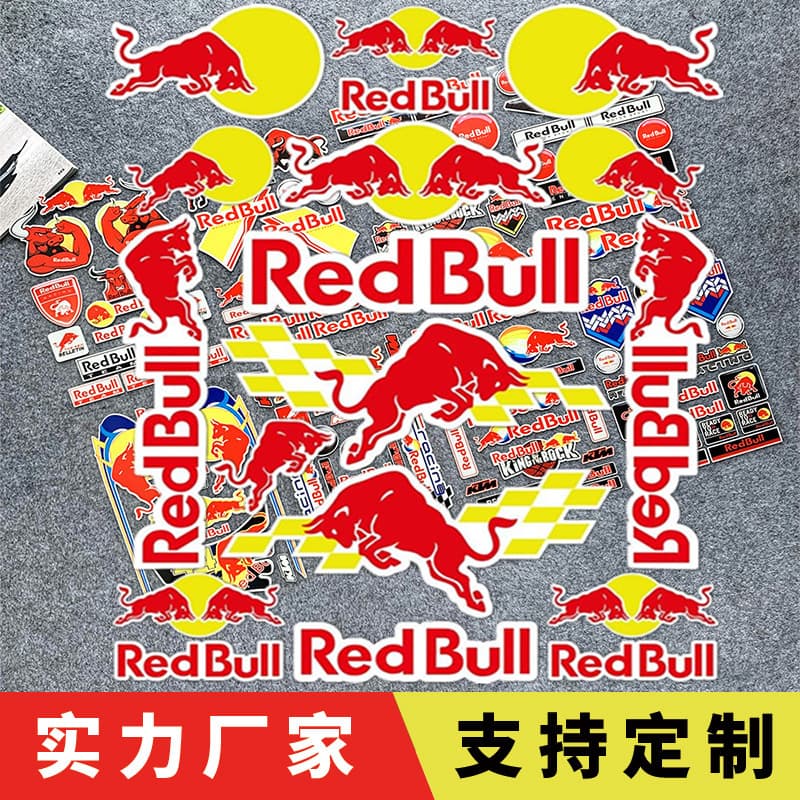 Red Bull Motorcycle Helmet Sticker Personalized Creative Sponsor Decoration Sticker Reflective Laser Waterproof Sun Protection Car Sticker