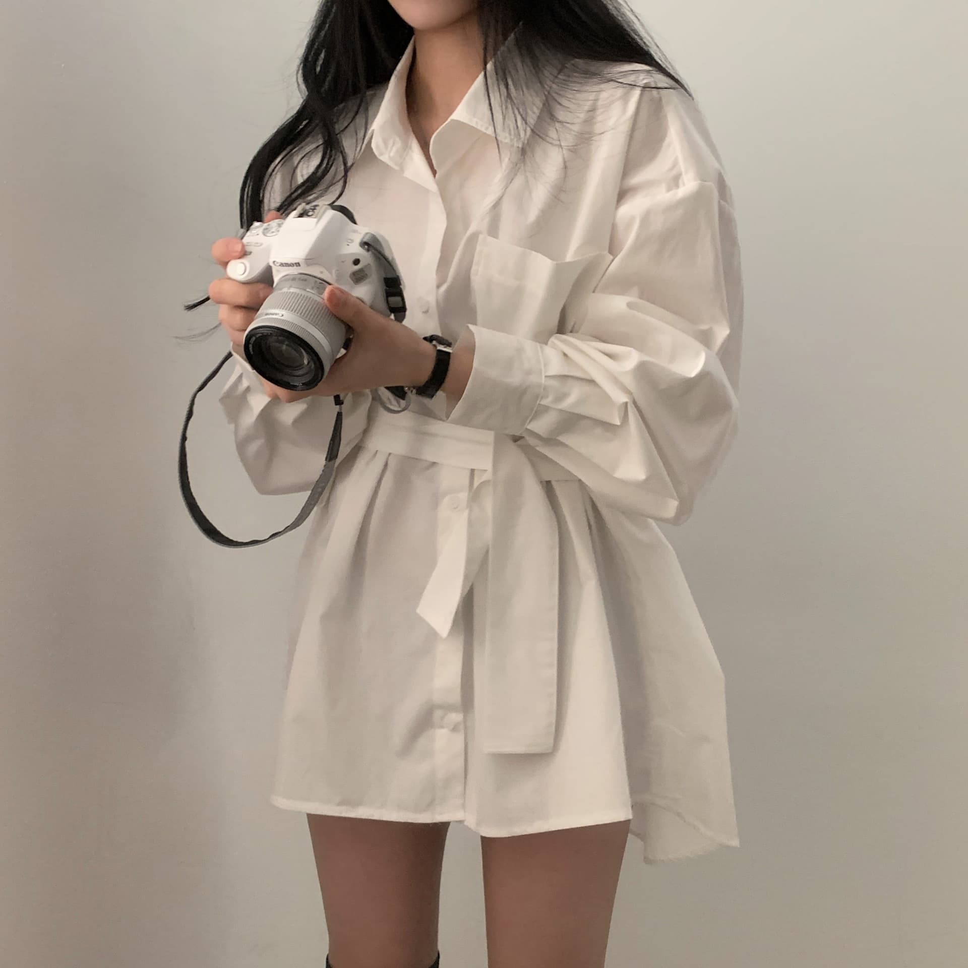 Korean Style New Long-Sleeve Blazer Collar Lantern Sleeve Loose Tie-Belt Mid-Length Shirt Dress for Women, Casual Premium Look