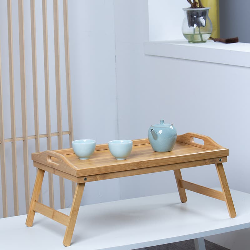 Bamboo Tray with Folding Legs, Simple Breakfast Tray, Bed or Bay Window Storage Lazy Small Table, Rectangular Bamboo Tray