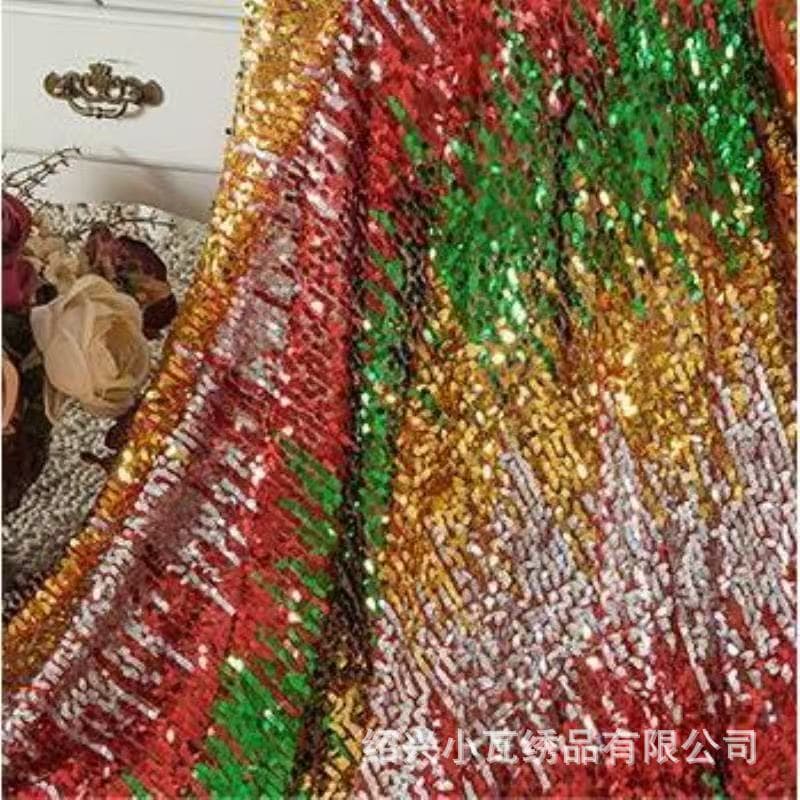 Spot new rainbow color gradient sequin embroidered fabric American children's dress stage performance clothing fabric