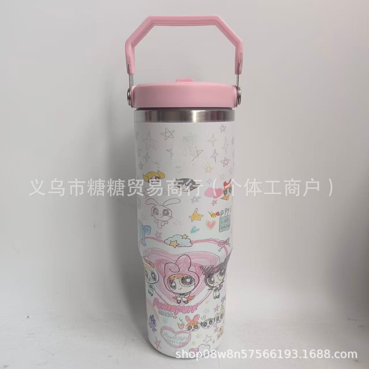 Cross-border Hot Seller 20oz/30oz Double-wall Stainless Steel Insulated Tumbler Outdoor Portable Handle Cup The Powerpuff Girls Series