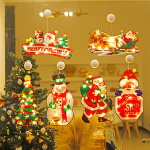 Custom LED Christmas Decorative Lights, Santa Claus Snowman Shape Window Suction Cup Lights, Christmas Tree Color Lights, Holiday Lights