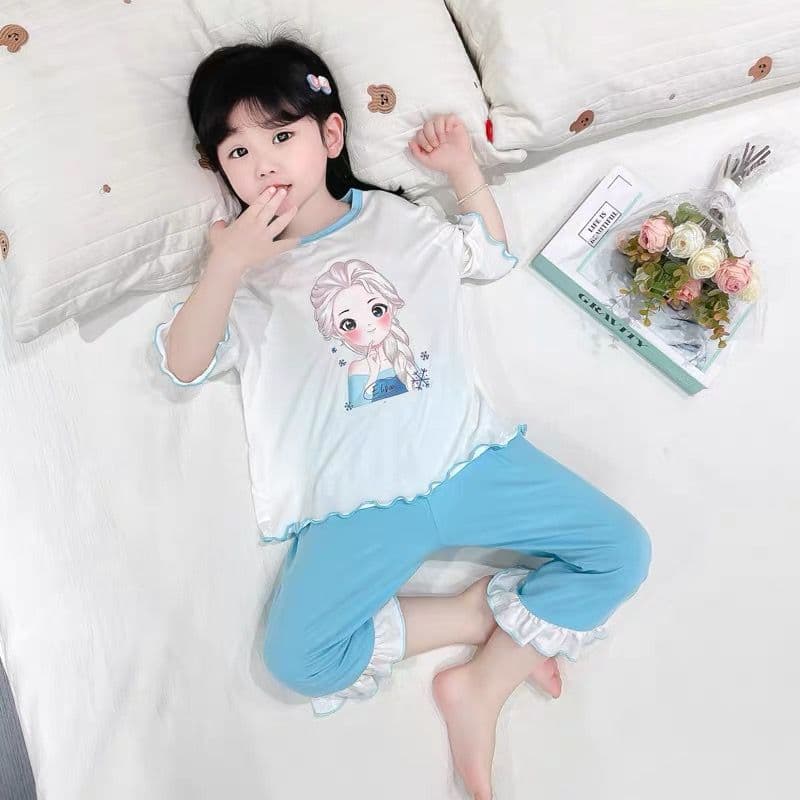 Girls Pajamas Summer Thin Modal Children's Home Clothes Cartoon Suit Little Girl Baby Ice Silk Air Conditioner