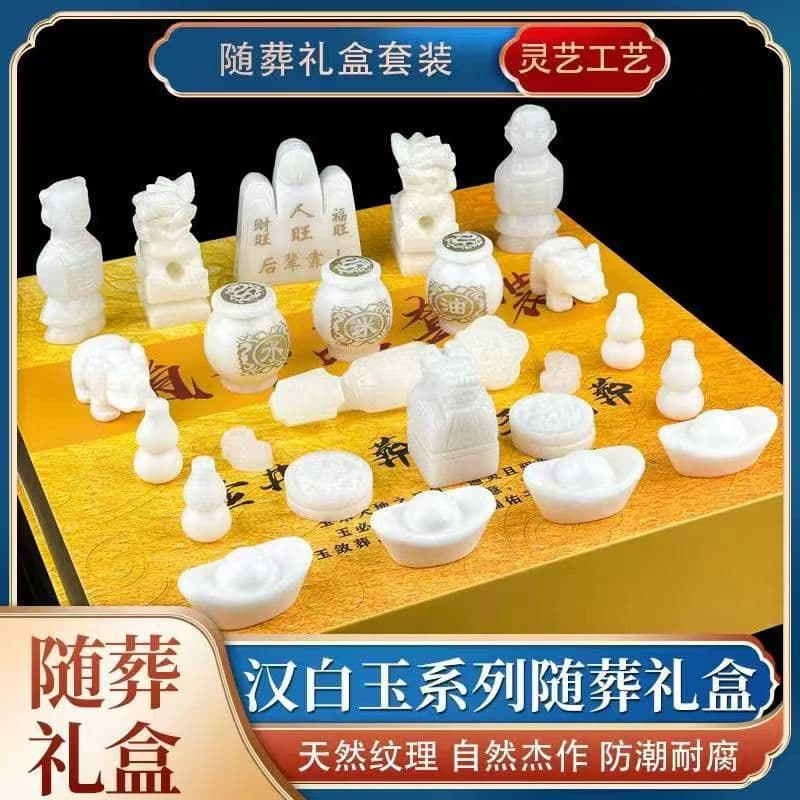 White Marble Funeral Set with Urn, Burial Ornaments, and Accompanying Items for Memorial Services