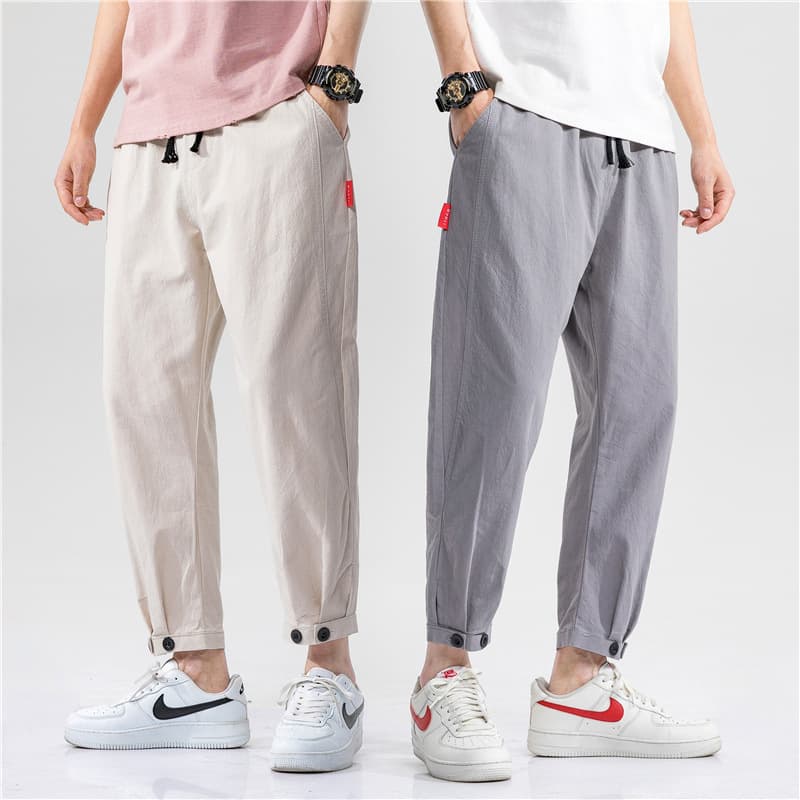 2024 New Men's Cotton Linen Pants Casual Straight Leg Trousers Loose Linen Nine-tenths Length Sports Pants
