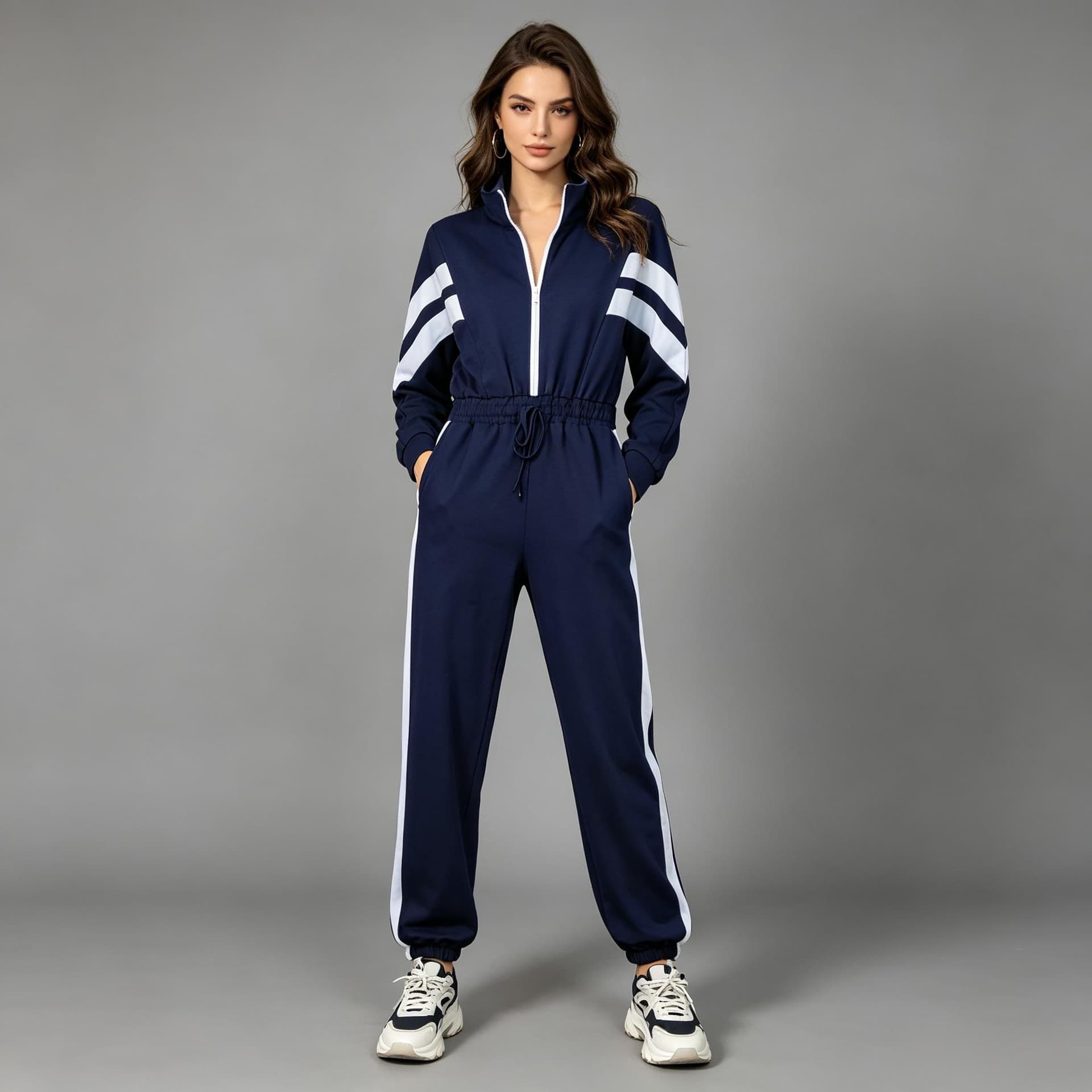 LN1099 Cross-border European and American Autumn Winter New Sporty Casual Daily Going Out Sweatshirt Elastic Women's Jumpsuit