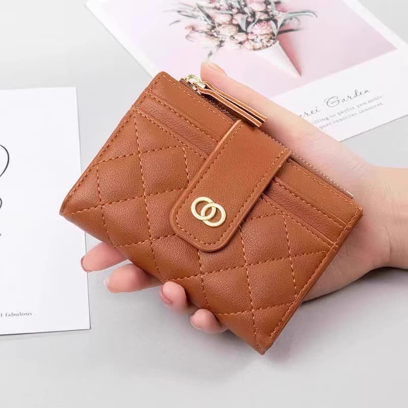 Women's Short Wallet, Mini Lychee Texture, Simple and Cute Accordion Card Holder, Fashionable Multi-Slot ID Case, Money Clip