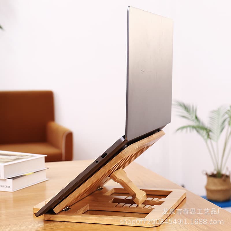 Foldable Bamboo Laptop Stand with Desktop Elevation & Hover Cooling