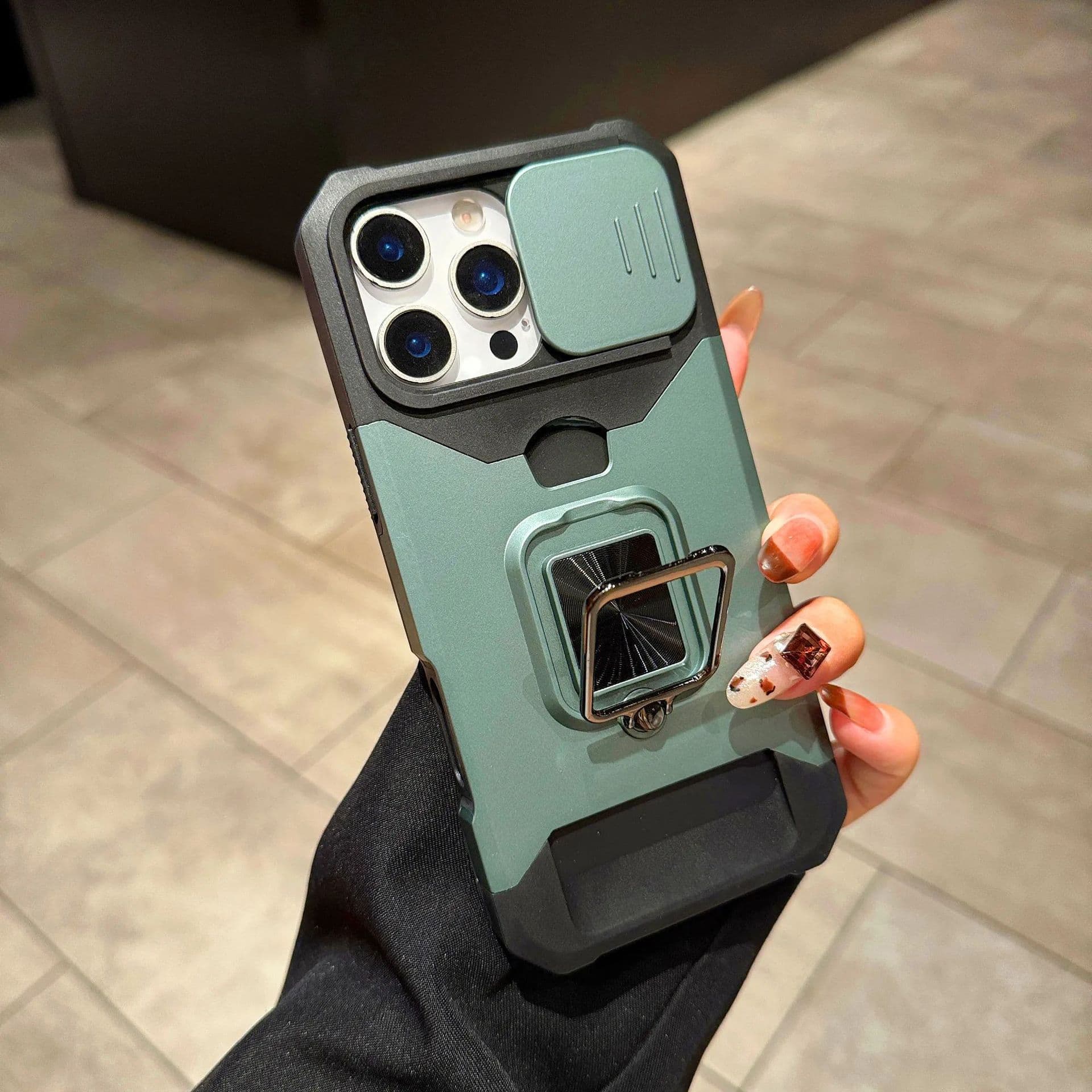 New Apple Three-in-One Lens Slider Phone Case with Stand, Four-Corner Drop Protection, Compatible with iPhone 17 Case