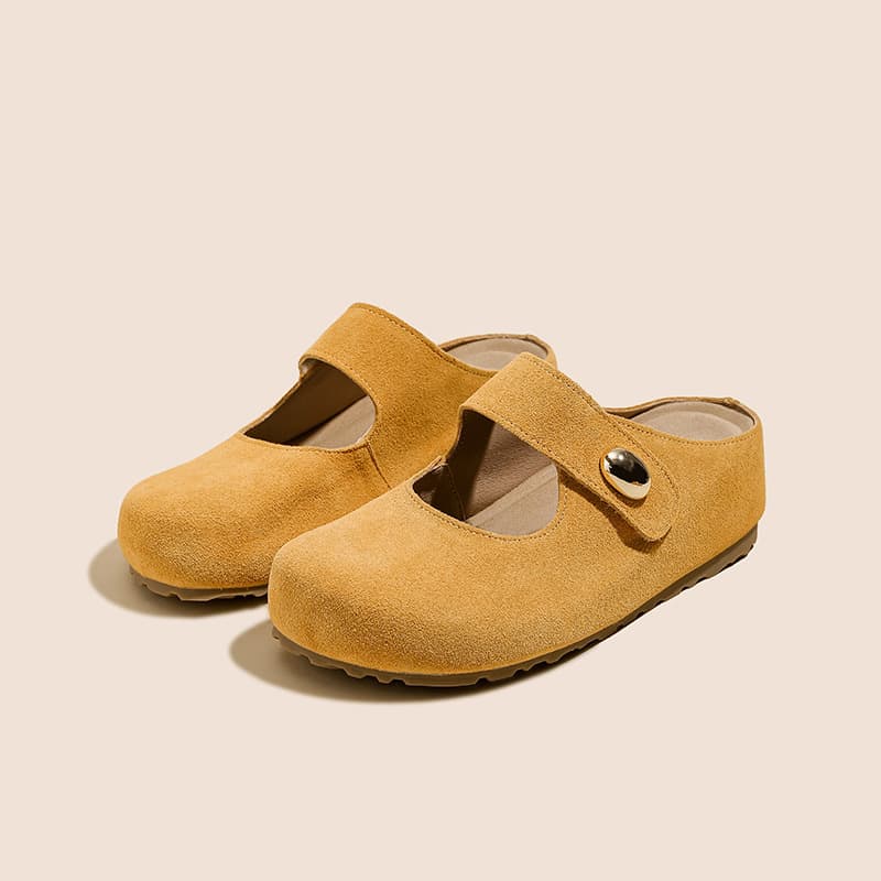 Height-Increasing 5cm ~ Little Gold Bean Birkenstock Slippers for Women Spring Autumn Slip-On Platform Toe-Cover Slippers, Thick Sole Mary Jane Half Slippers