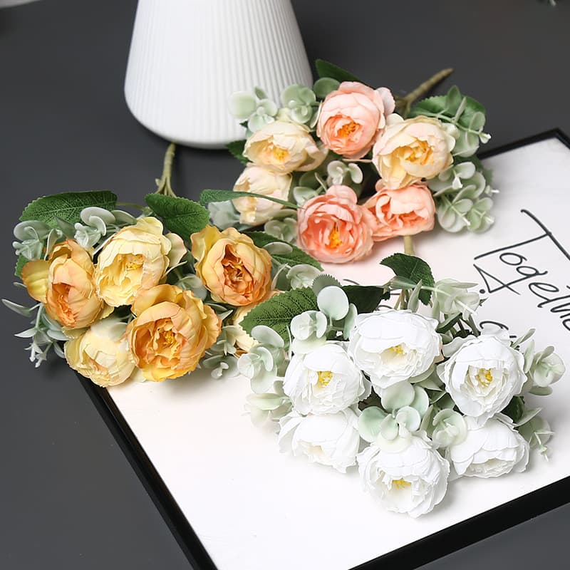 6 White Austin Silk Artificial Flowers for Living Room Decoration, Hotel Decor, Peony Flowers, Wholesale from Manufacturer