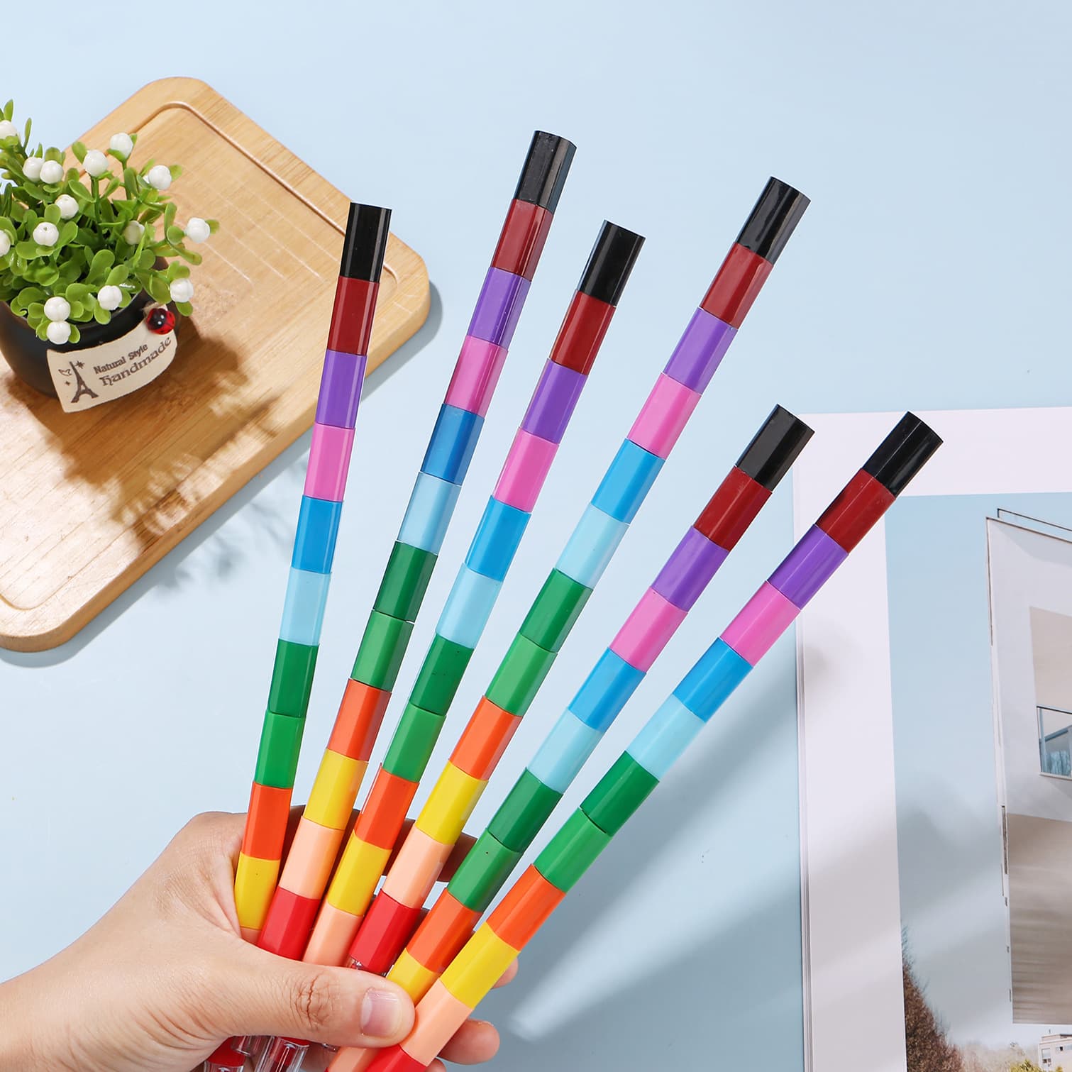 12-Color Multi-Section Interlocking Building Block Crayons Student Art Oil Pastel Drawing Doodle Crayon Plastic Colored Crayons