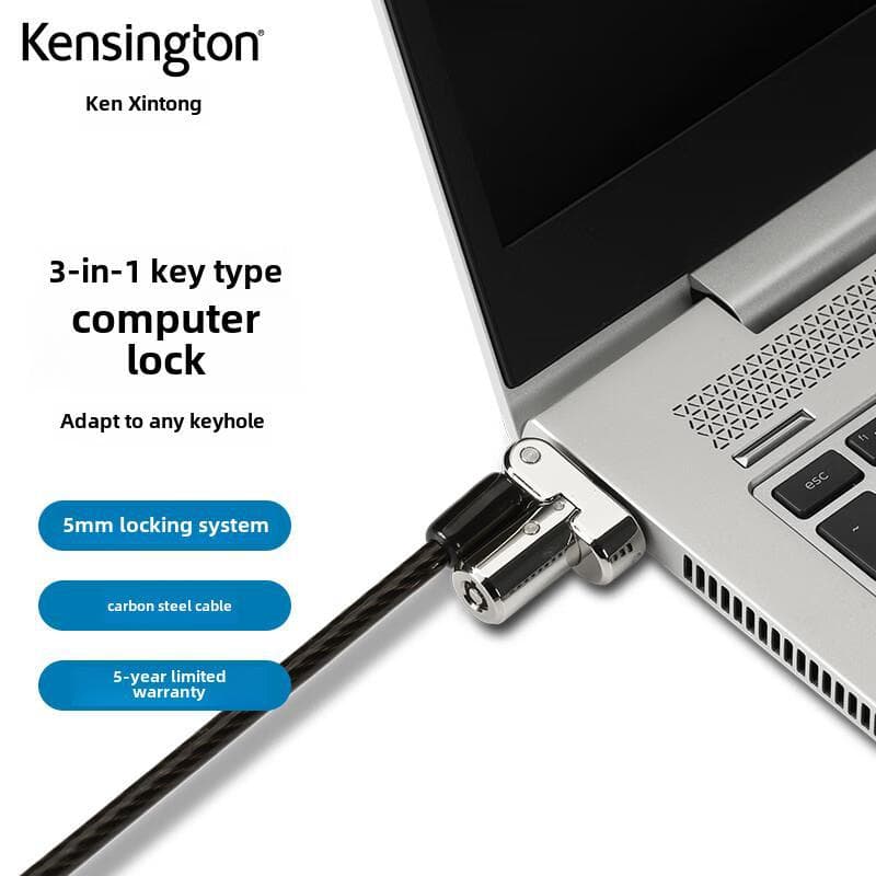 Kensington Standard Cable Lock, Universal Three-in-One Key Lock for Laptops