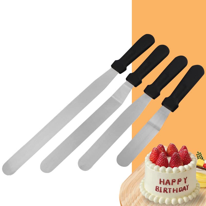 In-Stock Plastic Handle Stainless Steel Cream Spreader 6"/8"/10"/12" Straight/Curved Kiss Knife Cake Spatula
