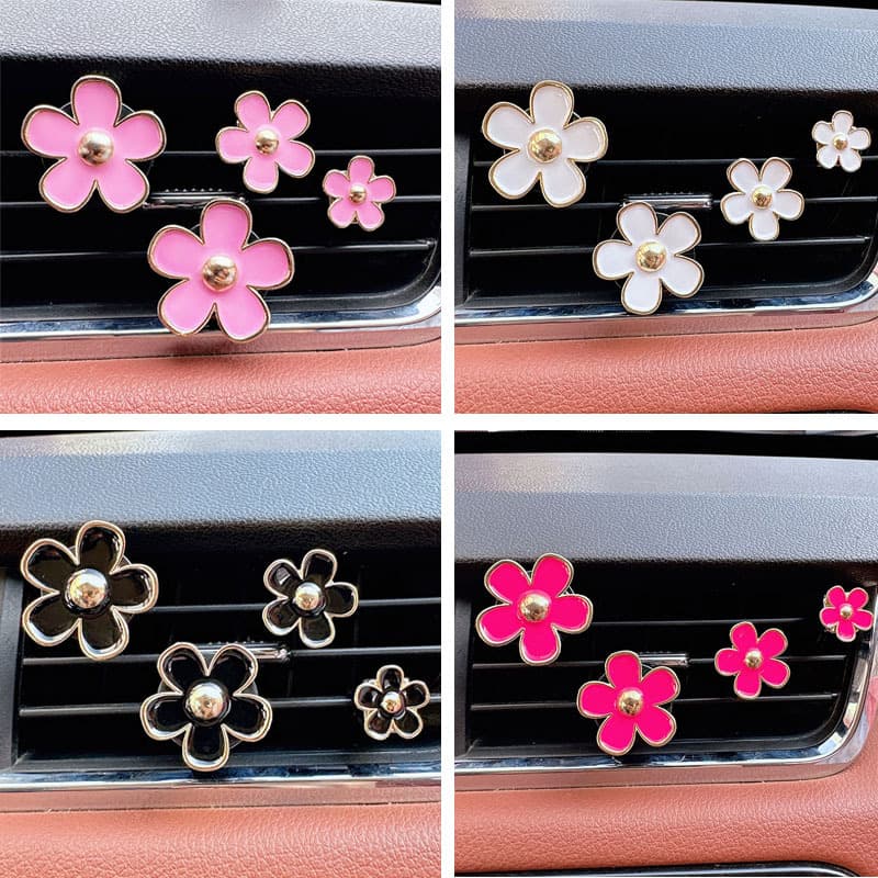 Set Car Air Outlet Aromatherapy Clip Alloy Daisy Flower Car Interior Air Vent Decoration Fragrance Clip Automobile Accessories